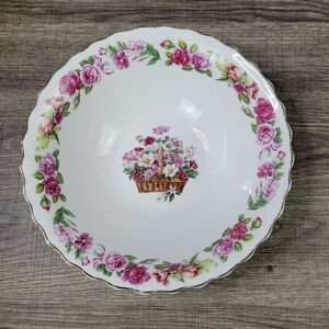 White Serving Bowl‎ with Pink Rose Pattern